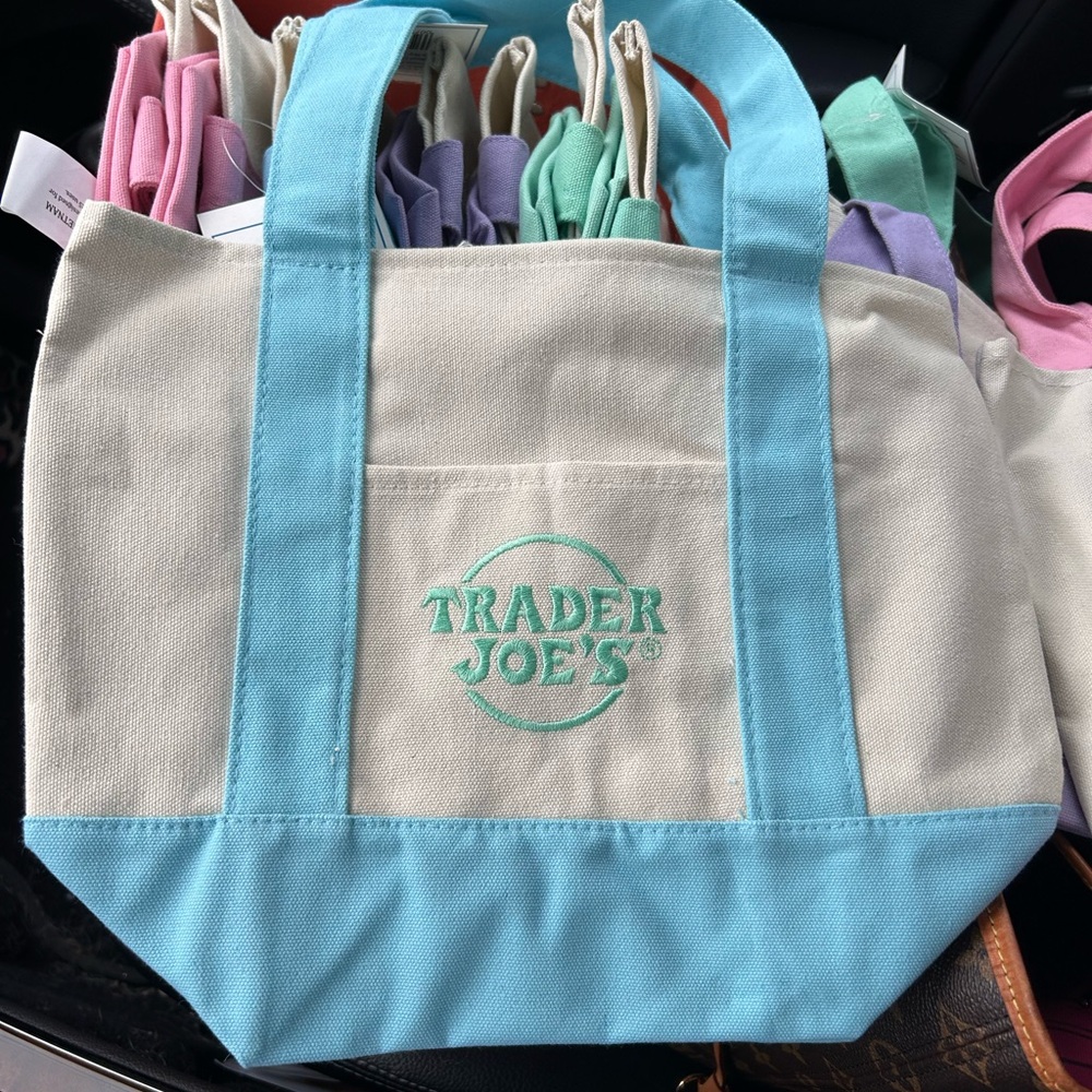 Trader Joe's Canvas Tote Bag with Blue Accents
